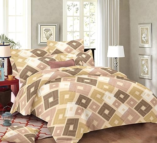 Image of 100% Pure Cotton King Size Bedsheet, 108X120 Inch, 10 Feet Bedsheet, Super King Size XXXL with 2 Pillow Covers (Brown & Cream)
