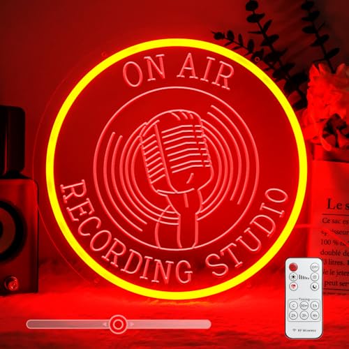 Image of ON AIR Neon Sign with Timing Remote, Dimmable Recording LED Signs for Music Studio Decor, Red Round Live On Air Light Up Neon Light Signs, for Podcast Room, Live Streaming, Broadcasting, Bar