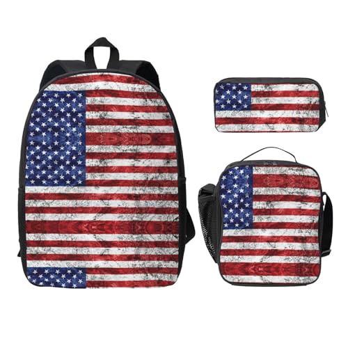 Sac à dos imprimé drapeau américain 3 pièces EdWal avec sac repas et trousse