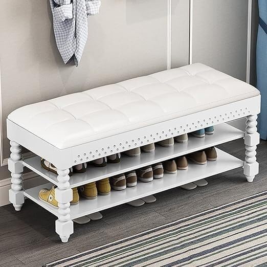 Banc de rangement en cuir pour une entrée accueillante et moderne