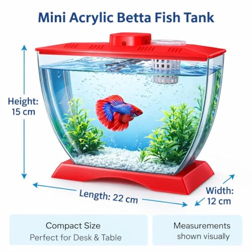 Image of VAYINATO Mini Acrylic Betta Fish Tank with Plant Pot Holder | Clear Acrylic | 22x12x15 cm | Desktop Nano Tank for Betta & Small Fish | Kid Safe, Beginner Friendly | Random Colour