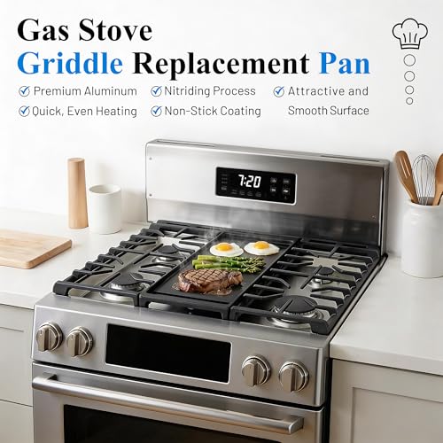 Image of Non-Stick Griddle Replacement for GE Appliance Stove Cooktop,Aluminum | WB31X24738 Griddle Pan | 9 x 19.5 inch Fit for GE Stove Top Center Burner | Easy to Clean & Dishwasher Safe