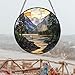 AMDERVEN Stained Glass Window Hanging, Sunset Mountains Lake Tree Sun Catcher for Window Home Decor Landscape Suncatcher Mother's Day Birthday Gifts for Women Men Mom and Nana 7.8 in