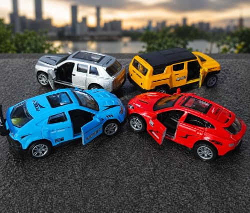 Image of Galaxy Hi-Tech SUV Die-Cast Pull Back 1:64 Toy Car Set of 4 with Openable Front Doors Mini Metal Racing and Collectible Cars for Kids and Collectors Realistic Model Beautiful Display Piece for Gift