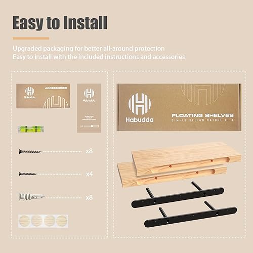 Miniatura 7 de Estantes flotantes para pared, estante de madera natural, decoración rústica del hogar para baño, cocina, dormitorio, soporte invisible montado de
