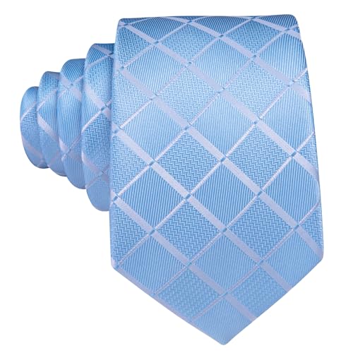 Image of Barry.Wang Plaid Ties for Men Silk Necktie Handkerchief Cuff Links Set