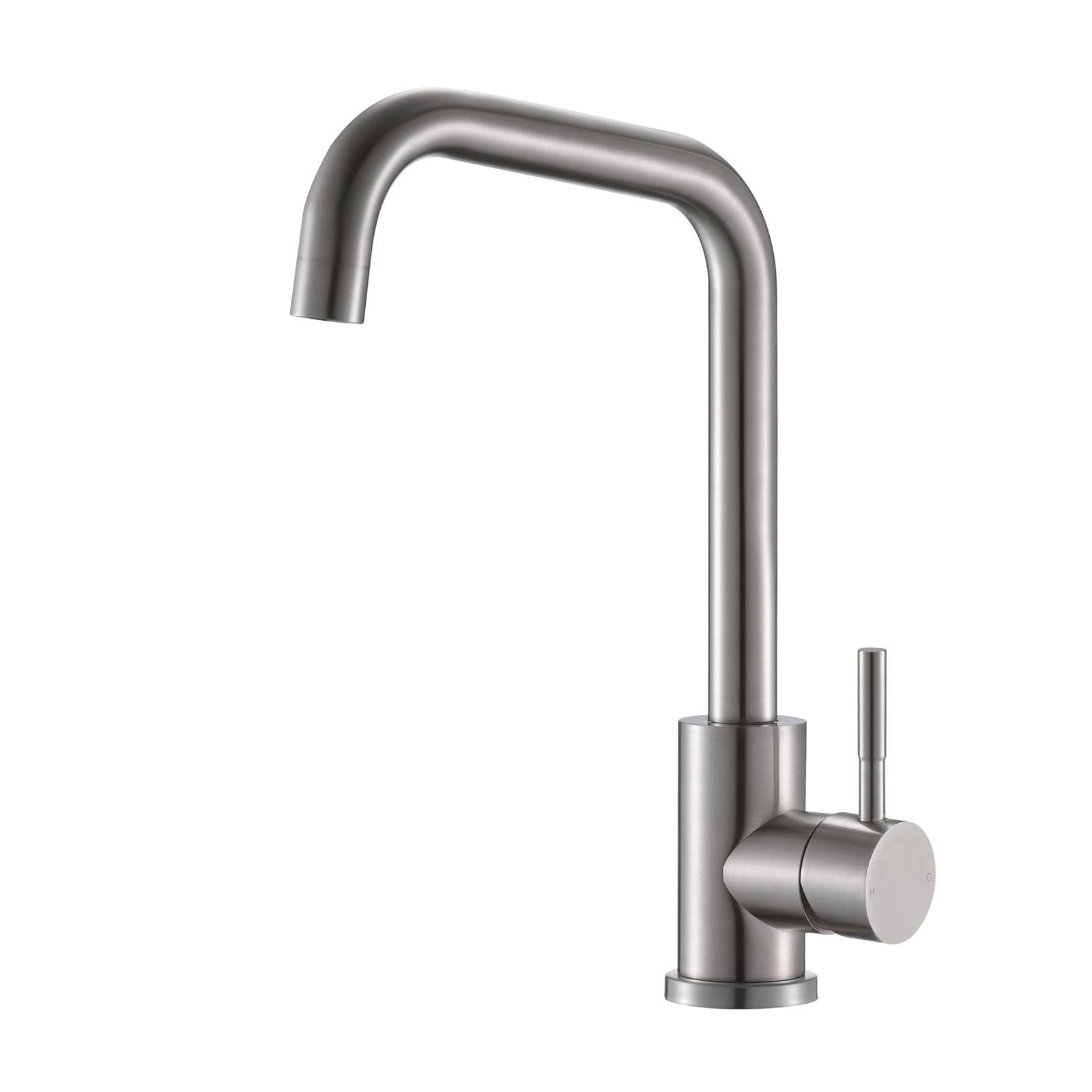 Reginox Chrome Salina Bn Single Lever Square Neck Brushed Nickel Kitchen Mixer Tap