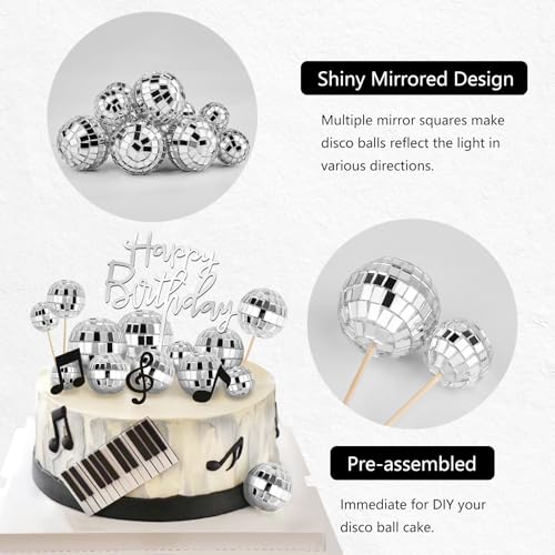 Soelomu SU004 23 Pcs Disco Ball Cake Toppers, Happy Birthday Cupcake Topper Disco Ball Cake Picks Disco Theme Decorations For 70S Disco Party Favor thumb #2