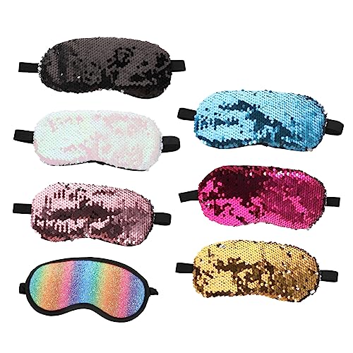 Ipetboom 7pcs Sequin Eye Mask Set Reversible Sleep Mask for Travel Light Blocking Blindfold for Napping and Relaxation