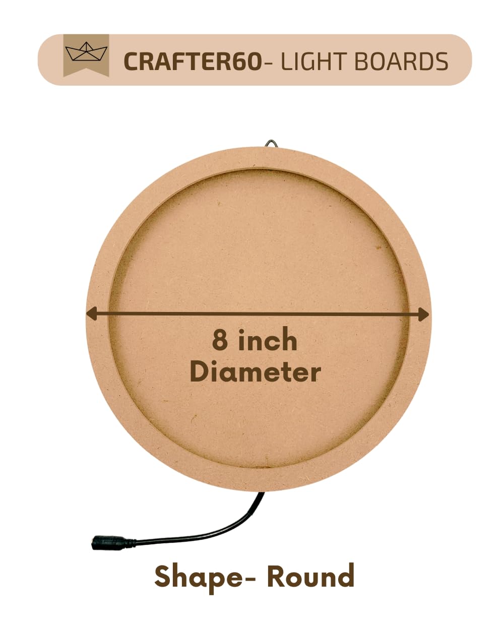 CRAFTER60 (8 inch) Round Wooden Board for Moon Texture Art & Dot Mandala Painting | DIY Craft MDF Base for Artists, Kids & Hobby Projects | Smooth Light Wood Board for Painting