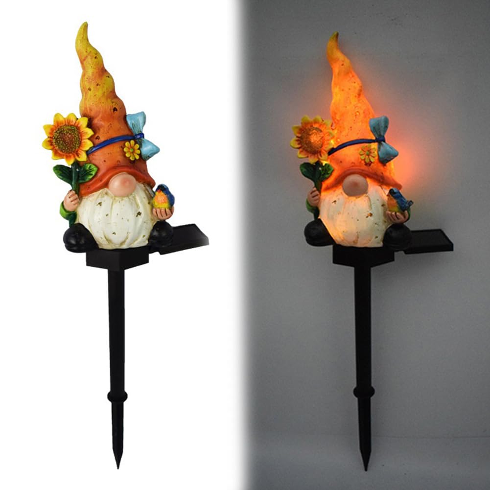 Halloween Solar Garden Lights Outdoor, Halloween Garden Ornaments Outdoor Decorative Waterproof Solar Powered LED Stake Lights, Halloween Skeleton Statue for Pathway,Lawn,Patio (Orange gnome)