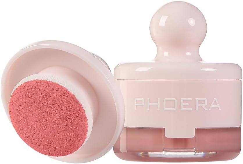 PHOERA Cream To Powder Canned Blush Mud – Lightweight Longwear Cheek Blush with Puff & Mirror – Matte & Shimmer Finish – 6 Buildable Shades for Natural Radiant Glow (02 Heat, One Size)