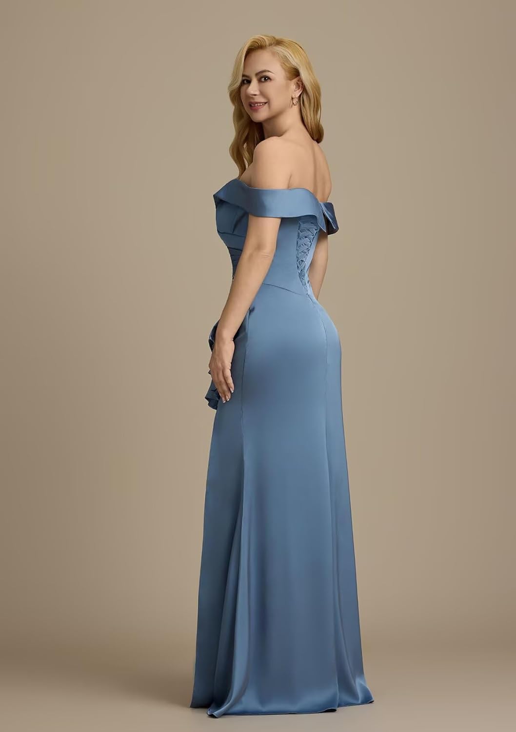 Satin Long Mother of The Bride Dresses Ruffles Appliques Off Shoulder Formal Mother of Groom Dress