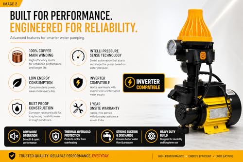 Image of V-Guard Automatic Pressure Booster Pump, with Intelli Pressure Sense Technology 0.5HP, 220V for upto 2-3 Bathrooms and Kitchen with, 1 YEAR ON-SITE WARRANTY