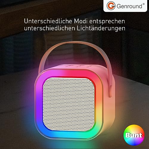Genround Karaoke Maschine mit 2 Mikrofonen, Bluetooth Lautsprecher mit Gesangsentferner, 3 LED-Lichtmodi, Sprachwechse, Bluetooth Mikrofon für Kinder Erwachsene, Jungen Mädchen Geschenke (Beige)