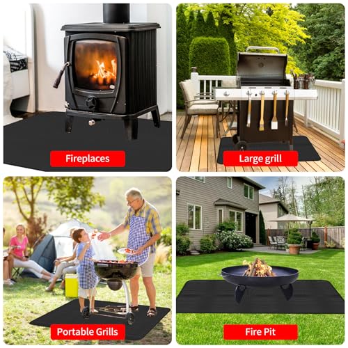 Feuerfeste Unterlage, 180x100cm Faltbare Grillmatte Hitzeschutzmatte, Bodenschutz Grillunterlage, 3 Schicht Feuerschutzmatte für BBQ Grills, Boden, Kamin, Rasen und Camping