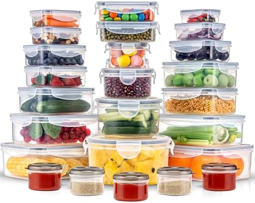 Lot de 50 grandes boîtes hermétiques avec couvercles, sans BPA, empilables et passent au micro-ondes, pour la préparation des repas, utilisation au congélateur – 25 récipients et
