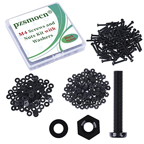Pzsmocn 300 Pieces/100 Sets M4*30 mm Plastic Black Nylon Cross Round Head Screw Hexagonal Nut Combination Kit