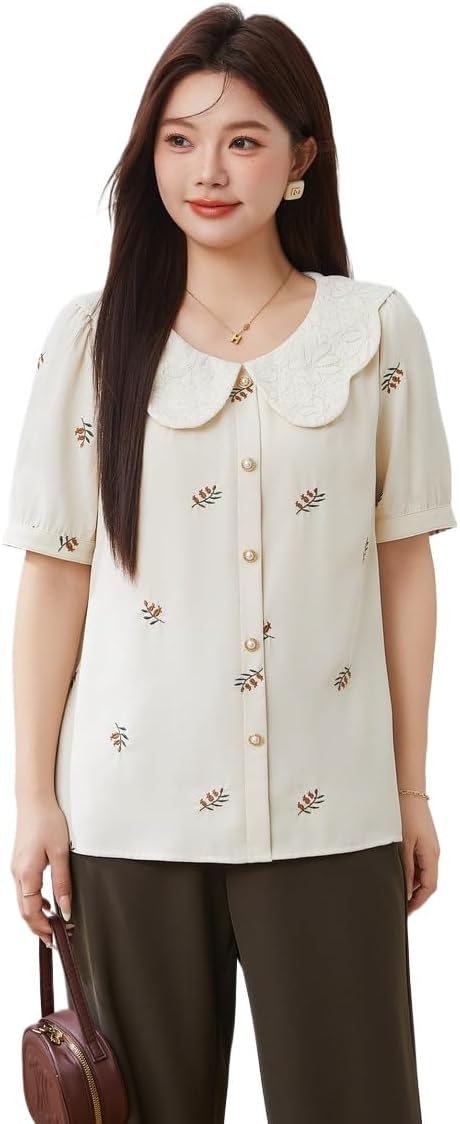 Vintage Embroidered Lace Doll Collar Top