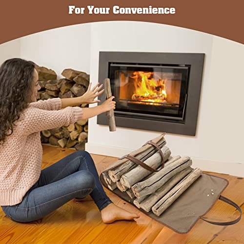 Ringsun Waxed Canvas Firewood Bag Carrier, Firewood Log Carrier Tote Bag, Fireplace Wood Stove Accessories #TOP6