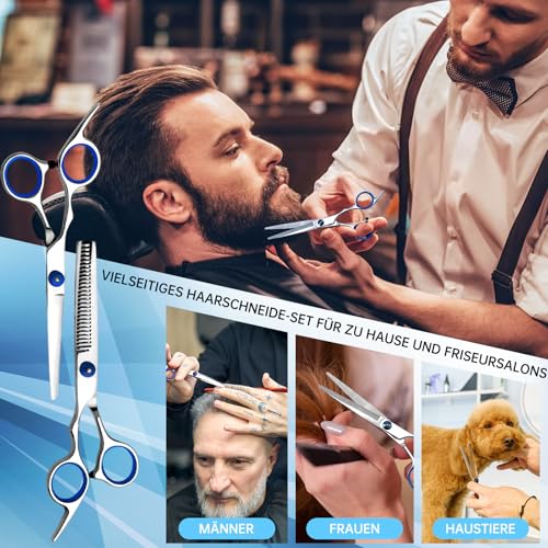 IKKAB Friseurschere Set 15-teilig, 6.7 Zoll Haarschneideschere & Effilierschere Profi für Damen, Herren, Kinder, Inkl. Schere Haare Schneiden, Bartscherschere, Frisörumhang & Zubehör