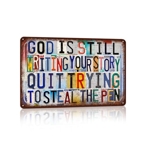 JBYMsign Vintage Wall Decor Metal Sign Tin Signs Poster Man Cave Bedroom Bar - God Is Still Writing Your Story Quit Trying To Steal The Pen