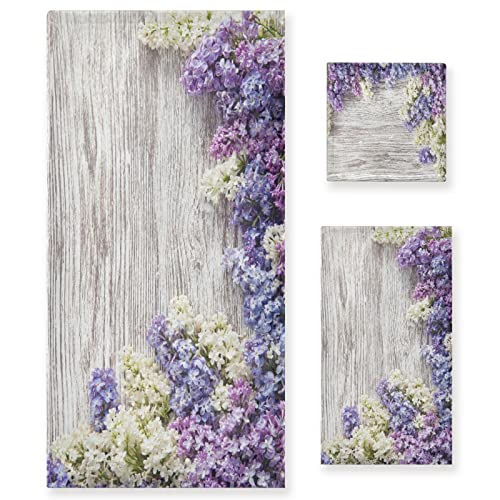 Bath Towels Set For Bathroom,Rustic Lilac Flowers Bouquet Print,Luxury Set Of 3 Towels,1 Bath Towel,1 Hand Towel,1 Washcloth,Super Absorbent Soft Quick Dry Towel Multifuntion For Hotel Gym Swim Spa #TOP7
