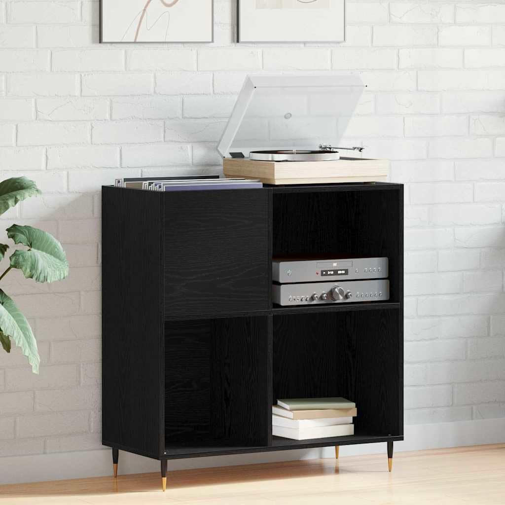 Armario para discos de vinilo con aspecto de roble negro, 85 x 38 x 89 cm, con 4 estantes para salón, cine en casa, vinilo, CD, DVD y estante HiFi