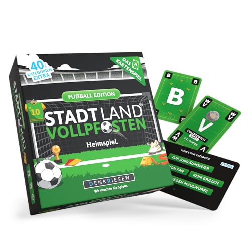 DENKRIESEN - Stadt Land Vollpfosten® – Das Kartenspiel - Fußball Edition - \'Heimspiel.\' | Geschenk | Reisespiel | 120 Karten | 240 Kategorien | ab 8 Jahren | 3-6 Spieler | Familie | Stadt Land Fluss DENKRIESEN - Stadt Land Vollpfosten® – Das Kartenspiel - Fußball Edition - \'Heimspiel.\' | Geschenk | Reisespiel | 120 Karten | 240 Kategorien | ab 8 Jahren | 3-6 Spieler | Familie | Stadt Land Fluss