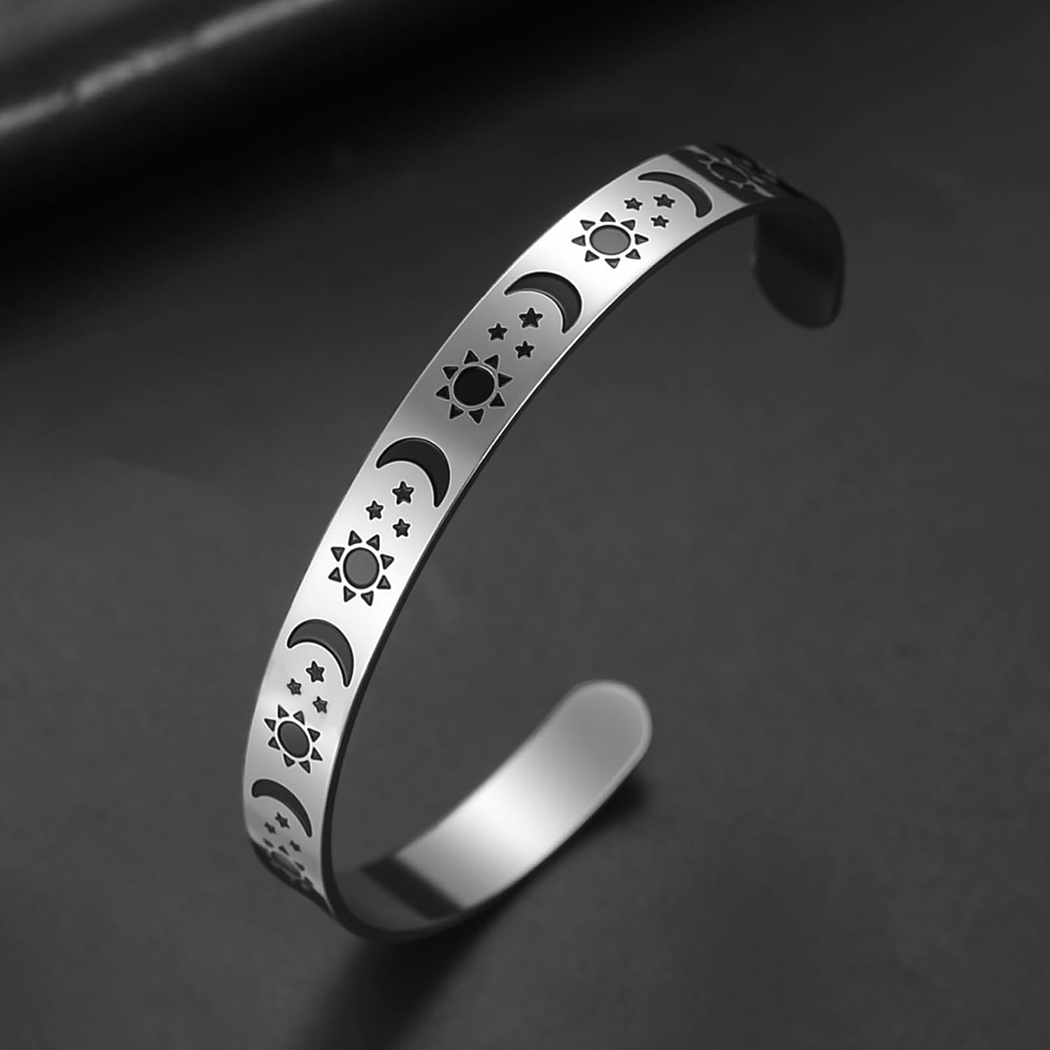 Sun Moon and Star Bracelet Stainless Steel Bangle Solar System Ascendant Cuff Bangle for Women/Men Jewelry - Image 3