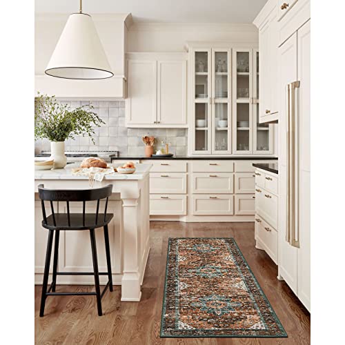 Moynesa Washable Rug Runners for Hallways, Boho 2'6"x8' Runner Rug Non-Slip Ultra-Thin, Long Vintage Oriental Medallion Carpet Runner for Laundry Bedroom Kitchen Bathroom