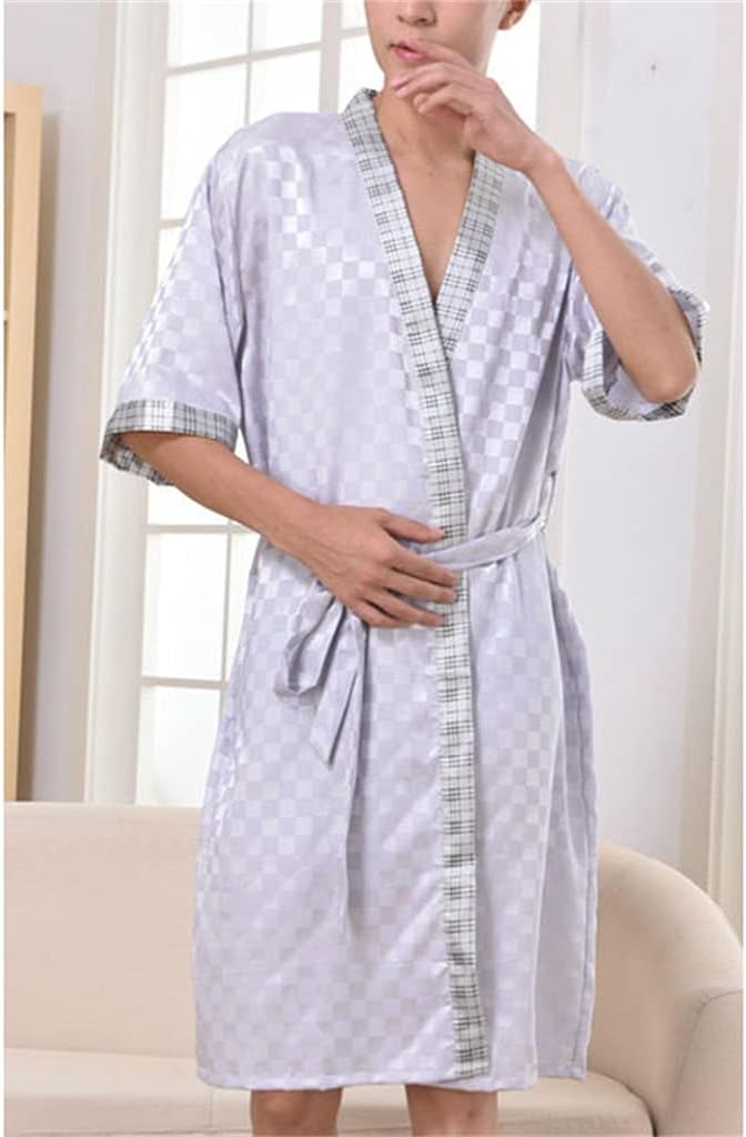 Bathrobe Oversized Satin Breathable Soft Bathrobe Men's Robe Printed Nightgown Pajamas Home Service