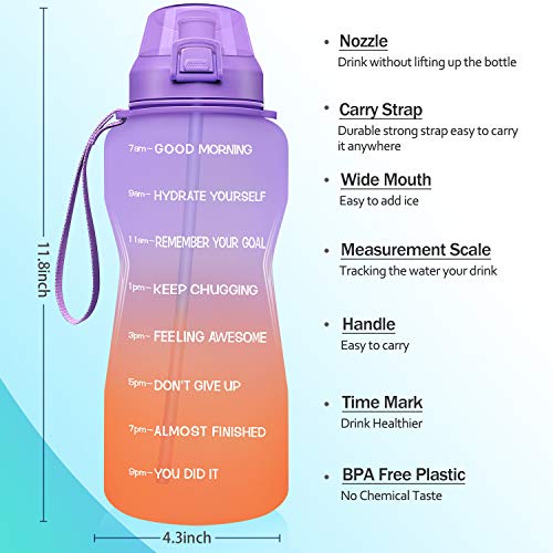 Fidus Large Half Gallon/64oz Motivational Water Bottle with Time Marker & Straw,Leakproof Tritan BPA Free Water Jug,Ensure You Drink Enough Water Daily for Fitness-Purple/Coral Gradient