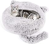  Wuudi Haustier Katzenbett Hundebett Katzenhöhle Katzenhaus Plüsch Donut Katzensofa Hundesofa, waschbar, rutschfest Geeignet für Katzen und Hunde 55cm (grau)