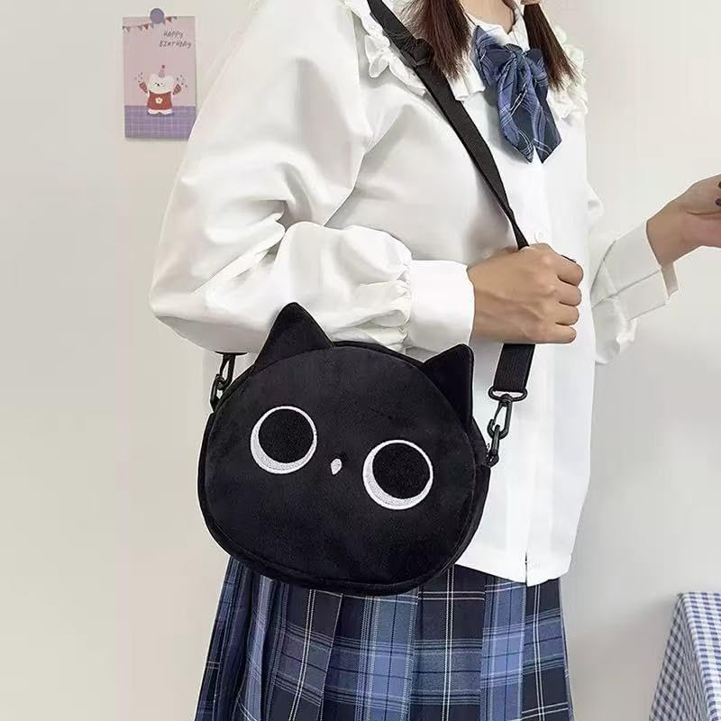 Cute Nylon Black Cat Shoulder Bag, Crossbody Bag, Novelty Purse, Kawaii Animal Purse with Zipper - Image 2