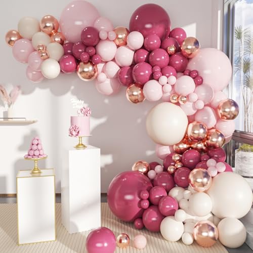 Image of MEBAY Retro Rose Baby Pink Champagne White Sand Balloons Garland Arch Kit, 146Pcs Latex Balloons Different Sizes 18 12 10 5 Inch for Party Decorations, Wedding Backdrop, Birthday, Graduation