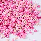 Essbare Valentinstag Zuckerstreusel 120g - Streusel Deko mit Rosa Herzen & Perlen - Bunte Mischung mit Nonpareils & Jimmies für Kuchen, Kekse, Cupcakes, Torten, Desserts