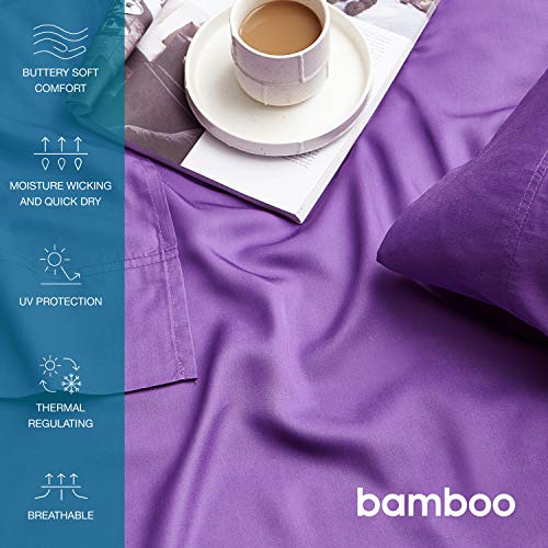 Image of Bedsure California King Sheet Sets, Cooling Sheets, Rayon Derived from Bamboo, Breathable & Soft, Deep Pocket Up to 16 Inches, Hotel Luxury Silky Bedding for Hot Sleepers, Purple