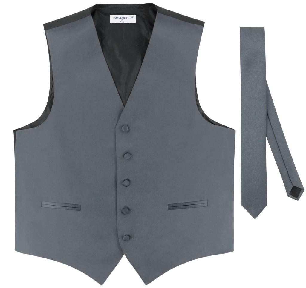 vesuvio napoli Men's Dress Vest & Skinny NeckTie Solid Burgundy Color 2.5" Neck Tie Set-picture-14