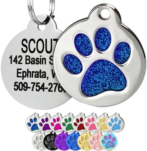 GoTags Paw Print Round Stainless Steel Pet Tag for Dogs and Cats,...
