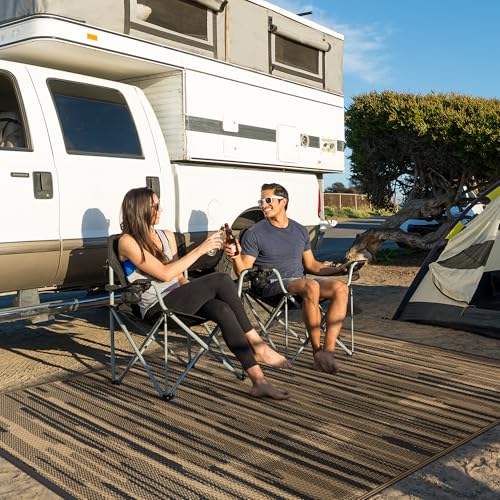 Image of GENIMO Outdoor Rug, Waterproof Plastic Rugs for Patio, 6'x9' Walnut Brown | Outside Larger Modern Carpet Mat for Porch Decor, Deck, Balcony, Camping, RV, Backyard, Picnic, Beach, Reversible, Foldable