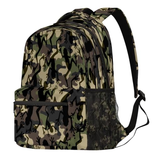 Sac à dos motif grenouille camouflage idéal pour l'école le voyage et les sorties des ados