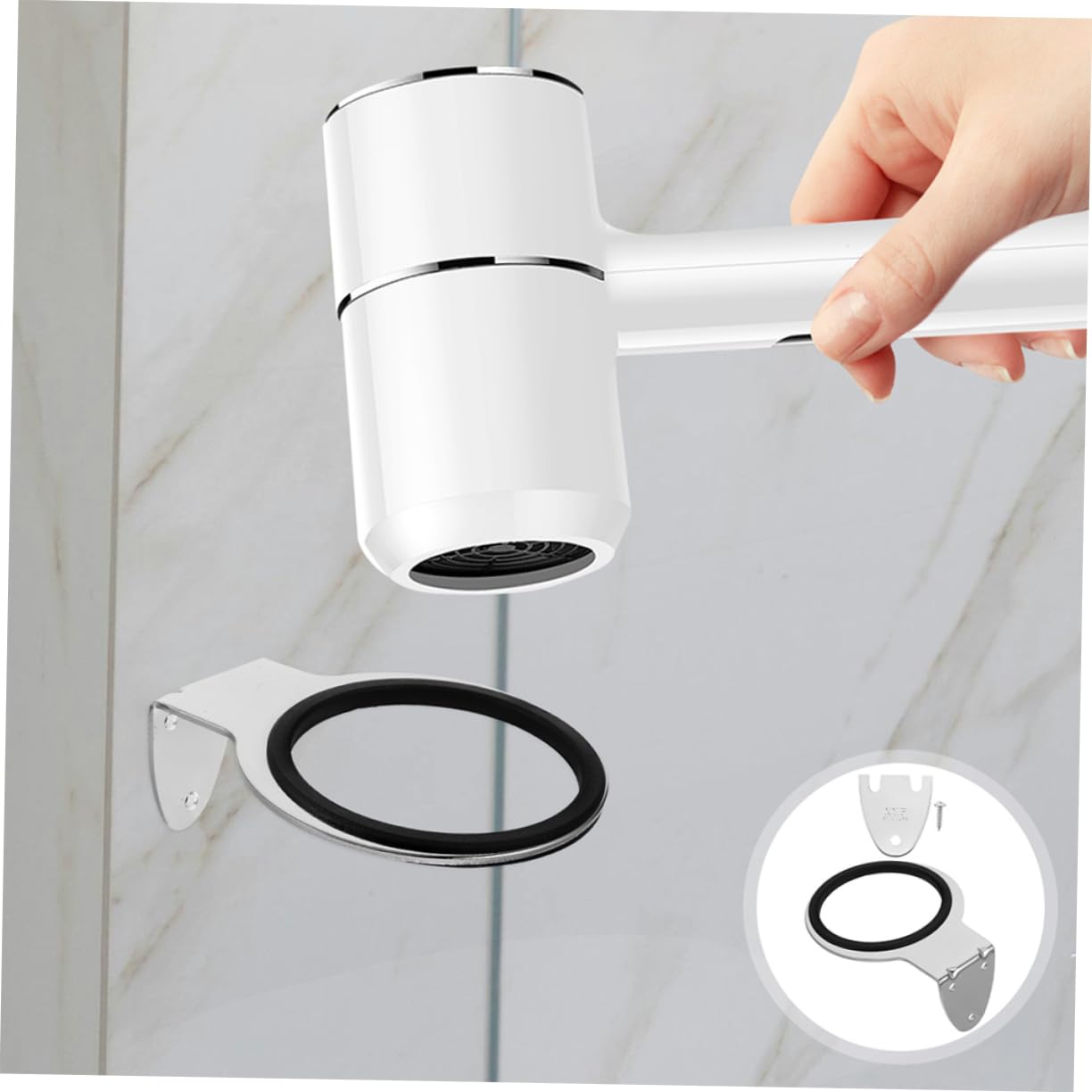 8 Piezas Soporte Pared para Secador Pelo Acero Inoxidable Montaje Rápido Organizador Espacio Baño Salón Hogar
