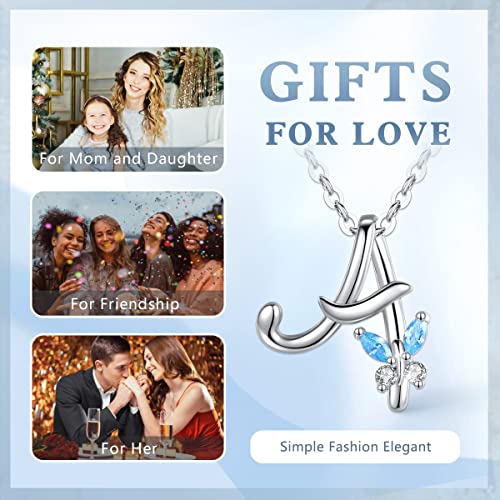 EUDORA Sterling Silver Butterfly Initial Necklaces for Women, Elegant Letter Neckles Personalized Gift for Mother, Sister, Daughter, 18 inch Chai4