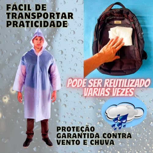 kit 3 Capa de Chuva Adulto Unisex c/Capuz Impermeável Resistente Qualidade Premium Feminina Masculin
