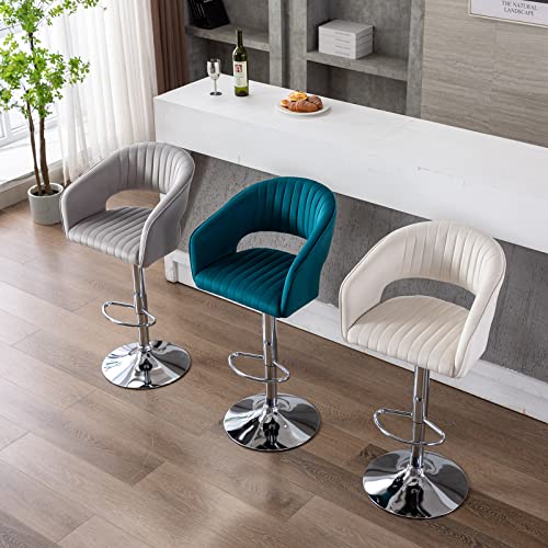 Zsarts Velvet Swivel Barstools Set Of 2, Upholstered Adjustable 24 Inch Counter Bar Stools With Back And Footrest, Comfy Dining Chairs For Pub Kitchen Island, Grey #TOP4