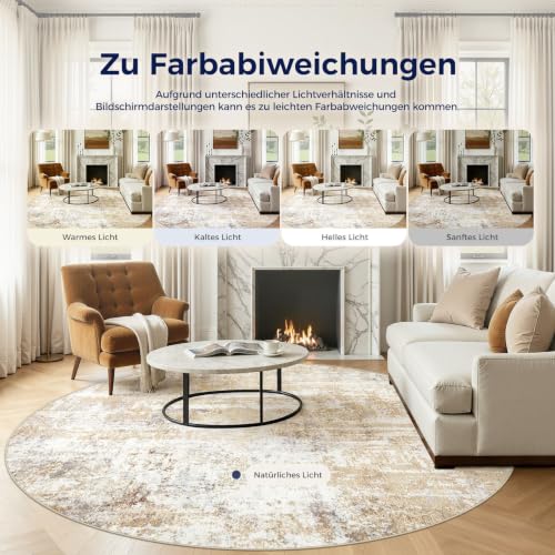DMOYEST Teppich Rund 150 cm Abstrakt Grau Gold Modern Waschbar – Ansicht 3