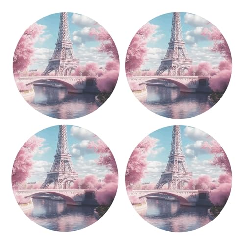 Dessous de verre en liège MDF avec tour Eiffel de Paris romantique, dessous de verre absorbant pour café, thé et verres, protection de table écologique...