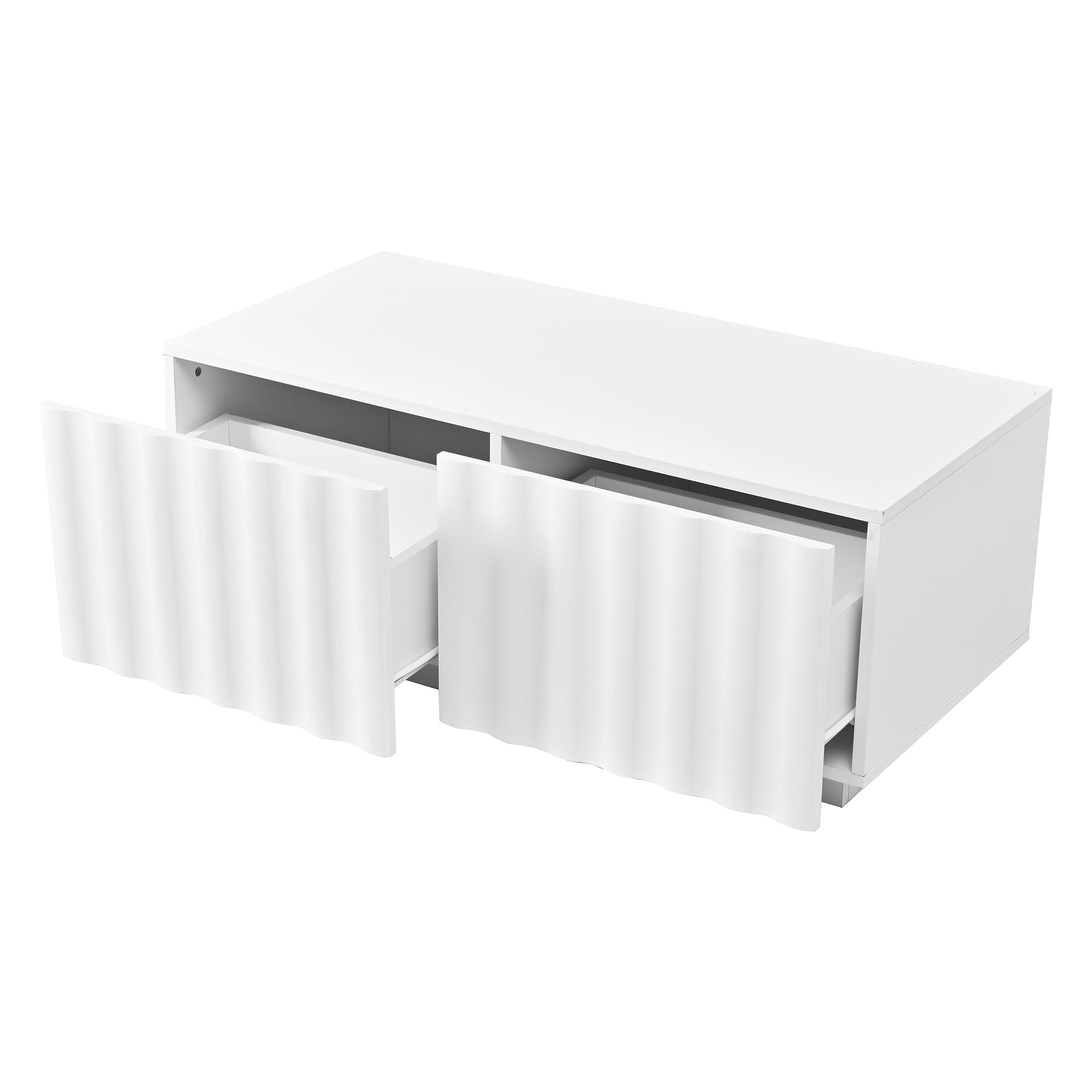 Wohnzimmer-Set mit Wellenoptik, TV-Schrank + Couchtisch, modernes Stauraumset,stabil und praktisch (Weiß)