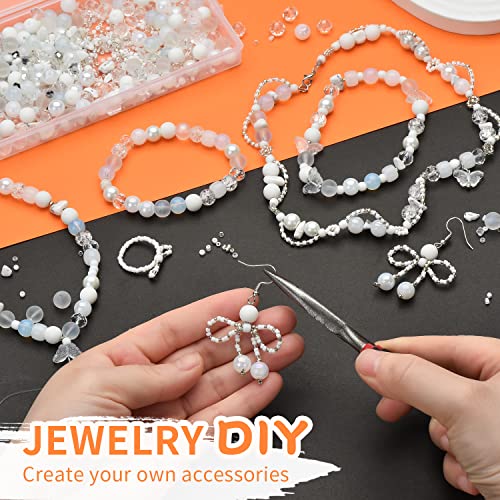 Image of Rired 27 900pcs Snow White Beads for Jewelry Making, 12 Types Assorted Bead in One Box, Including Round /Glass Pony Beads /Rondelle /Rock /Bicone and Seed Bead